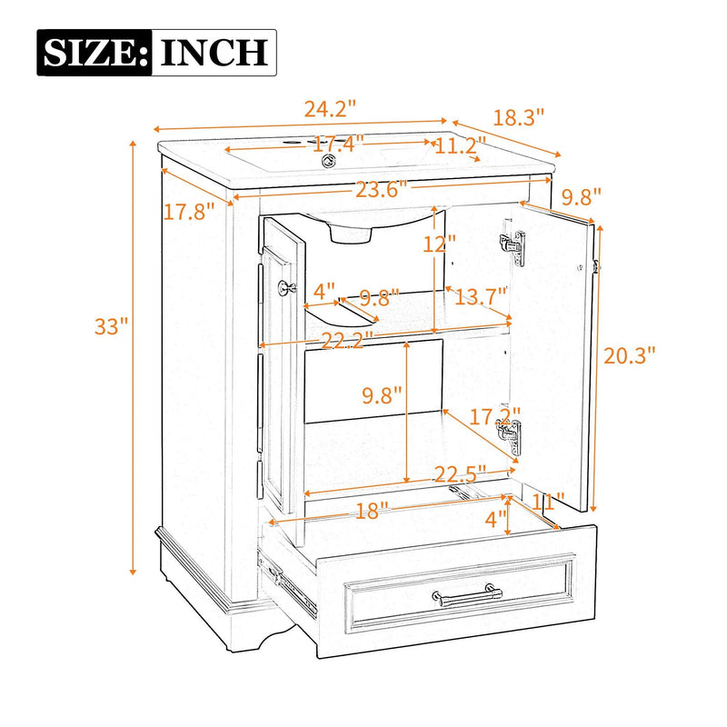 Bathroom Vanity With Ceramic Sink Combo, Modern Freestanding Storage Cabinet With Silver Handles by Unique Piece Furniture