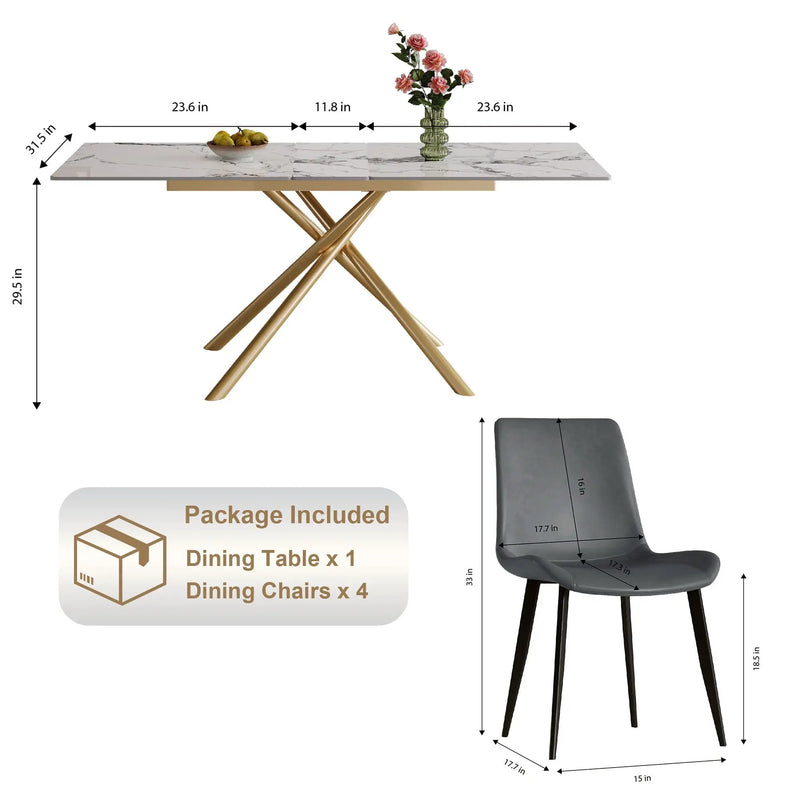 Modern Expandable Dining Table With Retractable Leaf With Chairs by HouseOfZazla