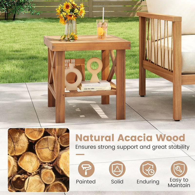 Outdoor Side Table with Storage Shelf for Small Space by DirectDeals