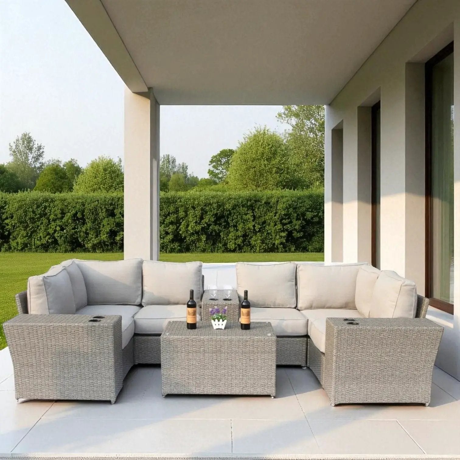 Wicker Outdoor Sectional With Weather Resistant Cushions And Table by HouseOfZazla