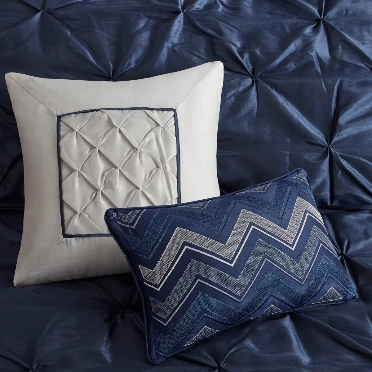 7 Piece Tufted Comforter Set Navy Queen by HouseOfZazla