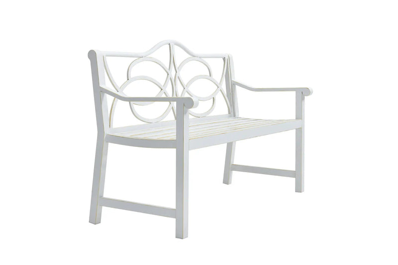 Outdoor Garden Patio Bench With Backrest And Armrest, Slatted Seat For Park, Yard & Porch, Balcony, Accommodates 2 - 3 People - White by Unique Piece Furniture