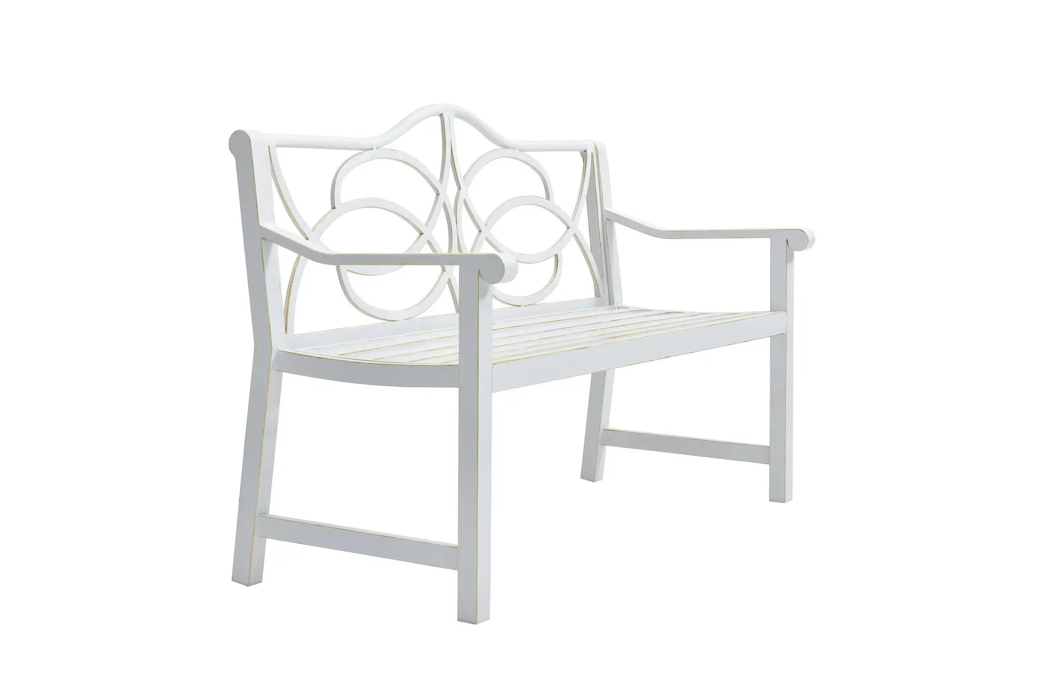 Outdoor Garden Patio Bench With Backrest And Armrest, Slatted Seat For Park, Yard & Porch, Balcony, Accommodates 2 - 3 People - White by HouseOfZazla