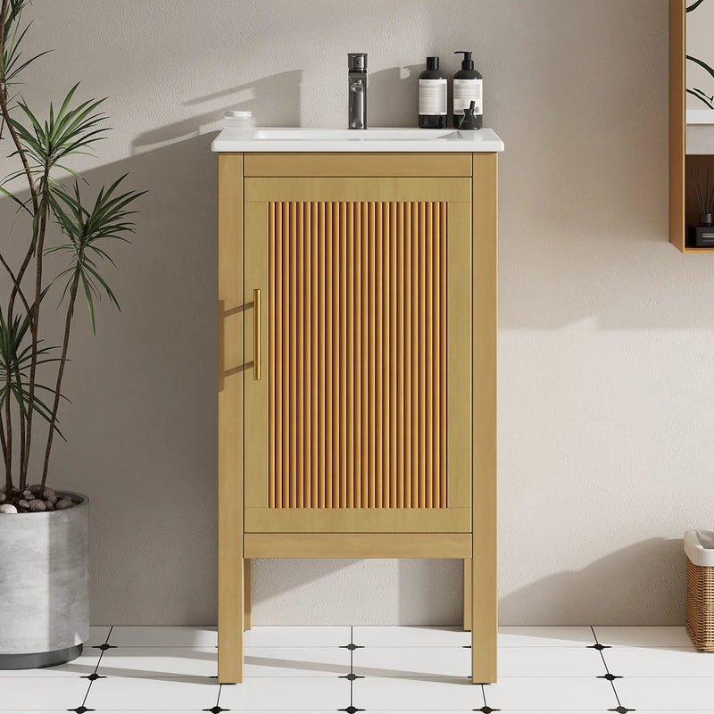 Bathroom Cabinet With Sink, Adjustable Shelf, Soft Closing Hinges - Natural Wood by Unique Piece Furniture