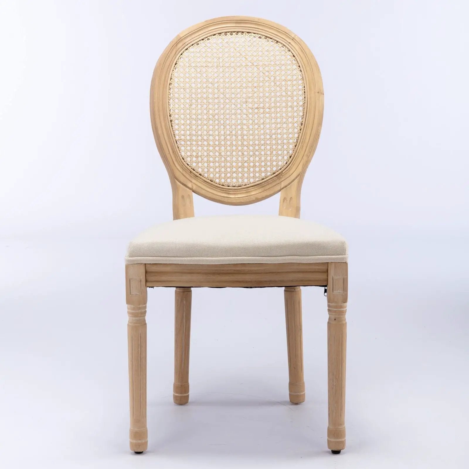 French Style Solid Wood Frame Antique Painting Fabric Rattan Back Dining Chair (Set of 2) by Unique Piece Furniture