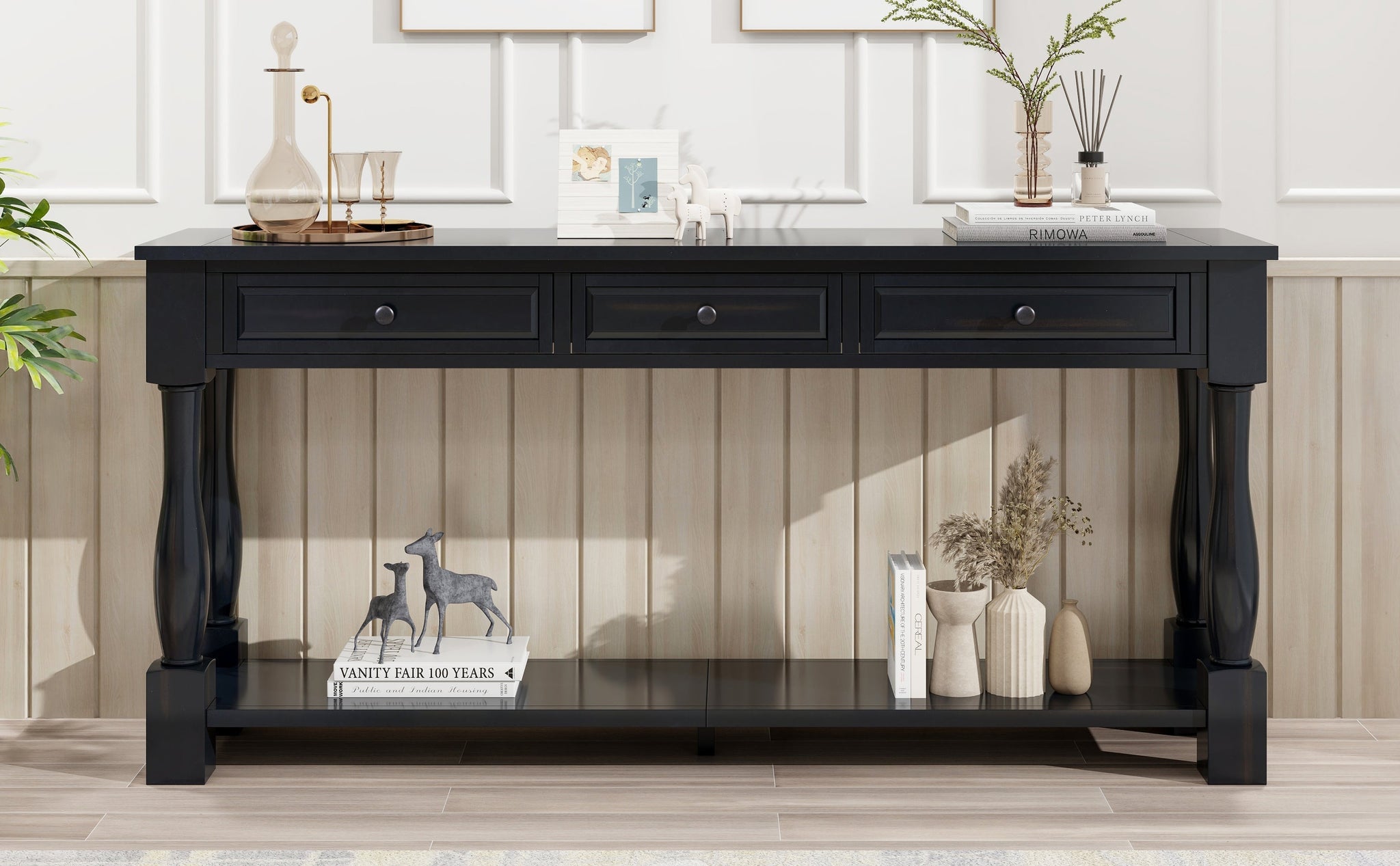 TREXM 63" Long Console Table with Drawers and Shelf by HouseOfZazla