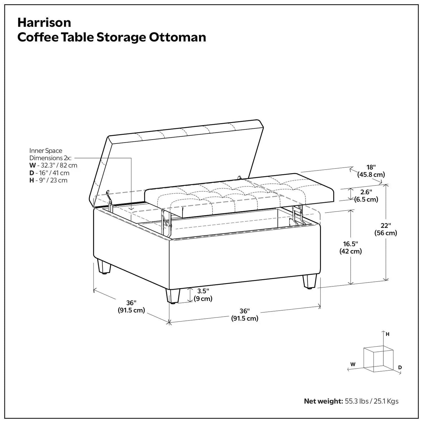 Harrison - Upholstered Coffee Table Storage Ottoman by Unique Piece Furniture