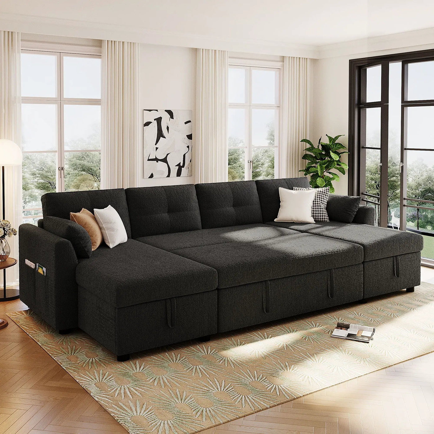 U-Shaped Sectional Sofa Bed With Storage And USB Ports by HouseOfZazla