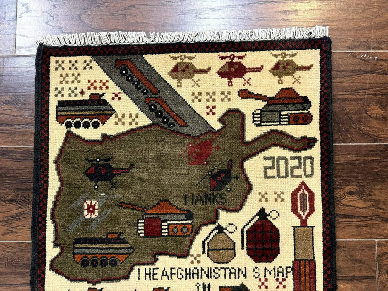 Afghan War Rug, Tanks Helicopters Guns by Jewel Rugs