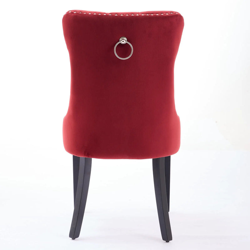 Classic Velvet Dining Chairs, High-End Tufted Solid Wood Contemporary Velvet Upholstered Dining Chair With Wood Legs Nailhead (Set of 2) - Burgundy by Unique Piece Furniture