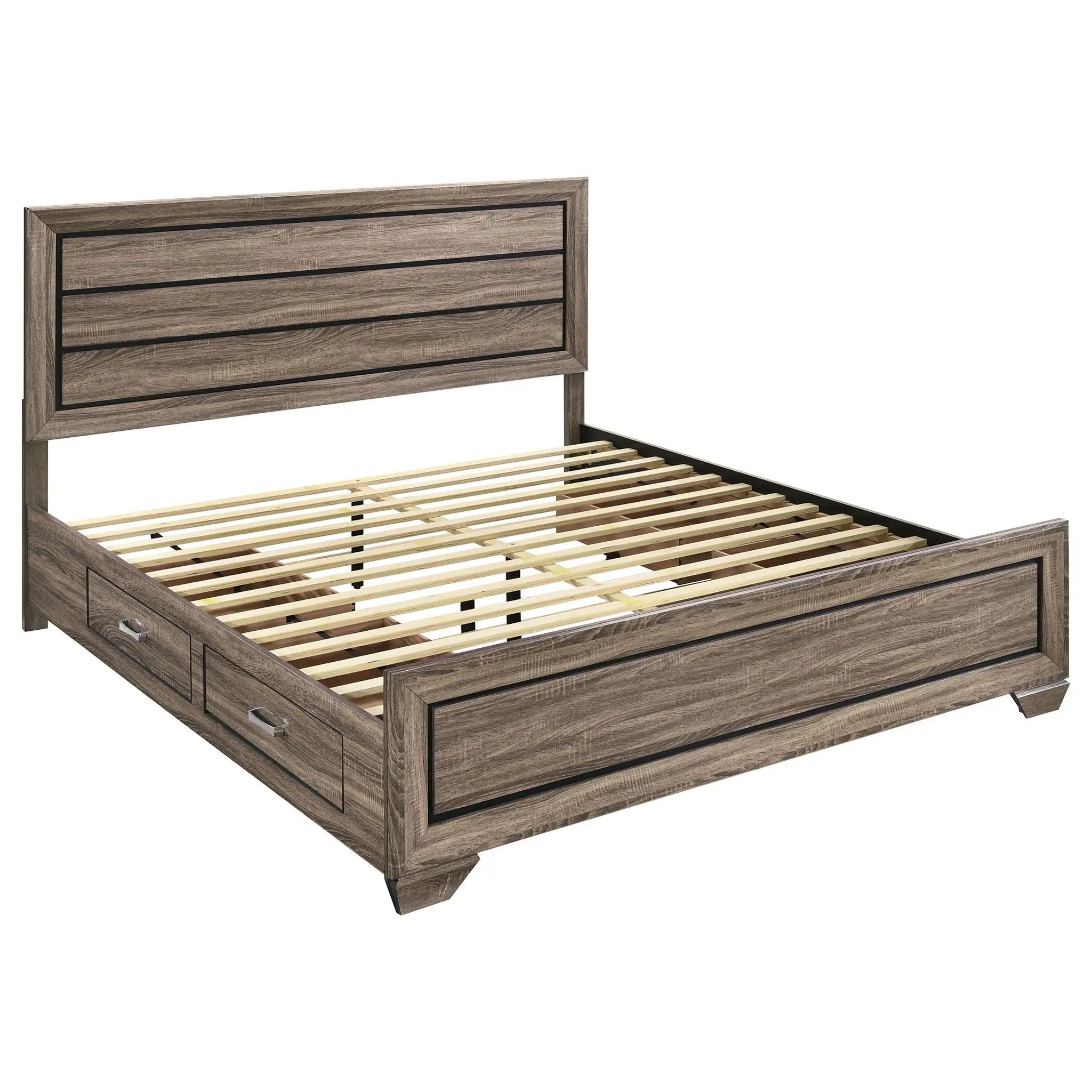 Kauffman Wood Eastern King Storage Panel Bed Washed Taupe by Unique Piece Furniture