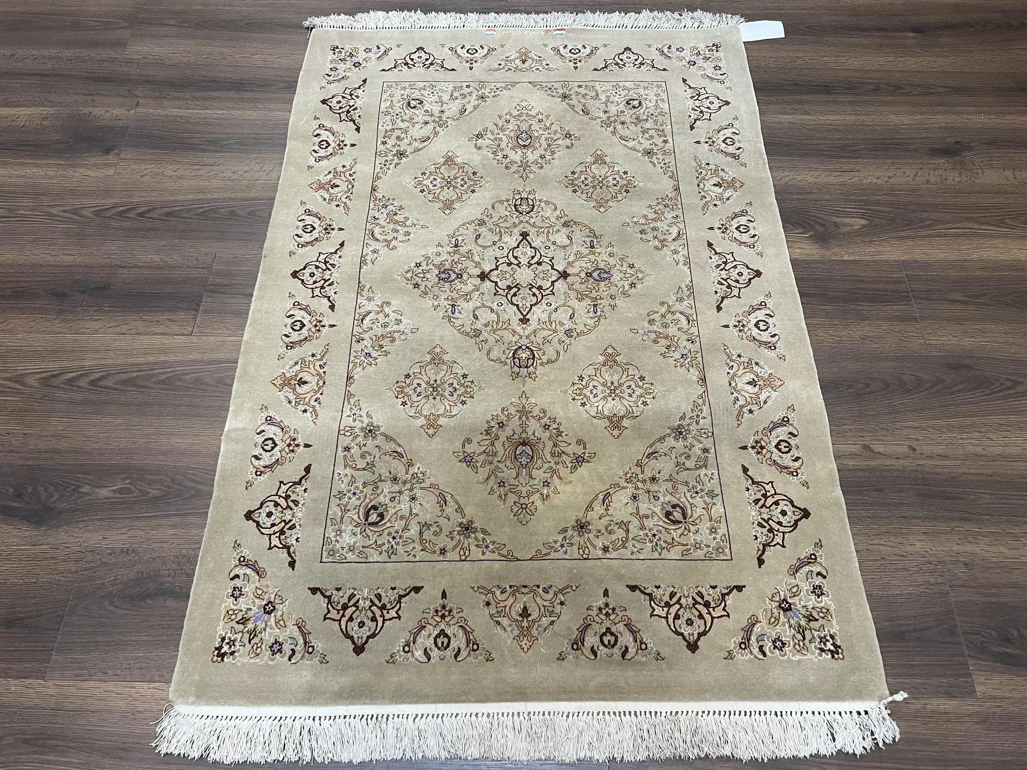 Very Fine Persian Isfahan Rug 3x5 ft with Signature, Kork Wool on Silk Foundation, Gray-Taupe Vintage Hand Knotted Oriental Carpet, 60 Raj 460 KPSI by Jewel Rugs