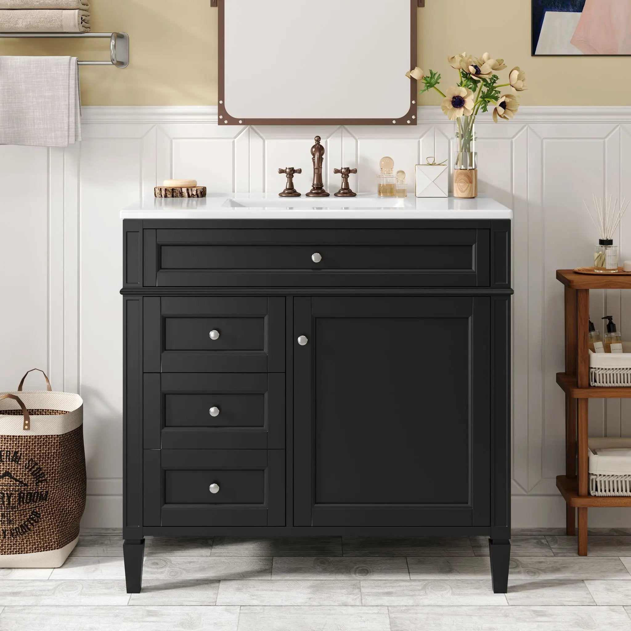 Bathroom Vanity With Top Sink, 2 Drawers And Tip Out Drawer by Unique Piece Furniture