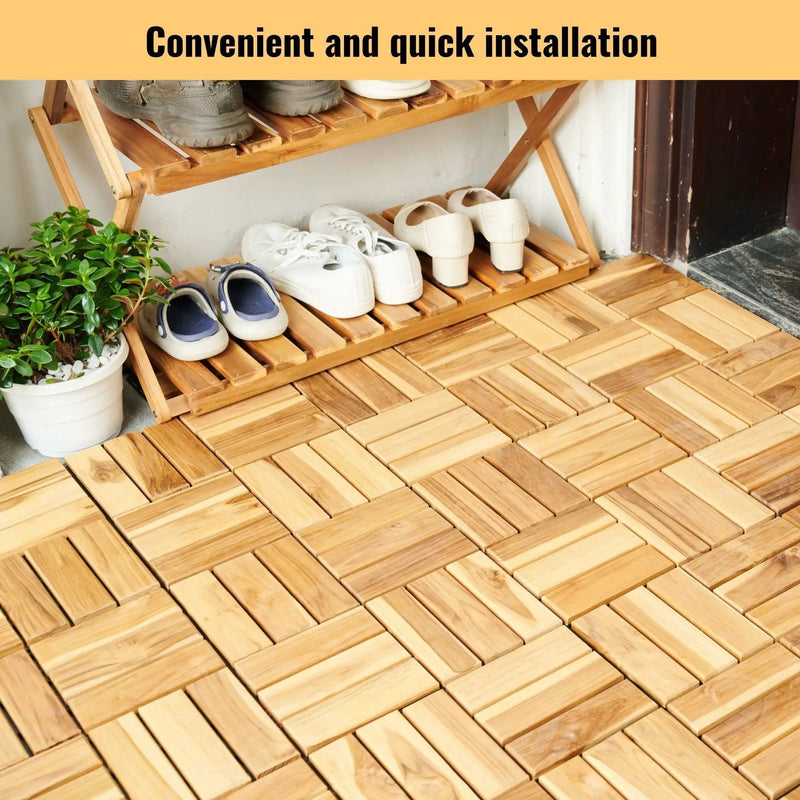 Interlocking Deck Tiles Checker Pattern, Square Acacia Hardwood Outdoor Flooring For Patio, Bancony, Pool Side by HouseOfZazla