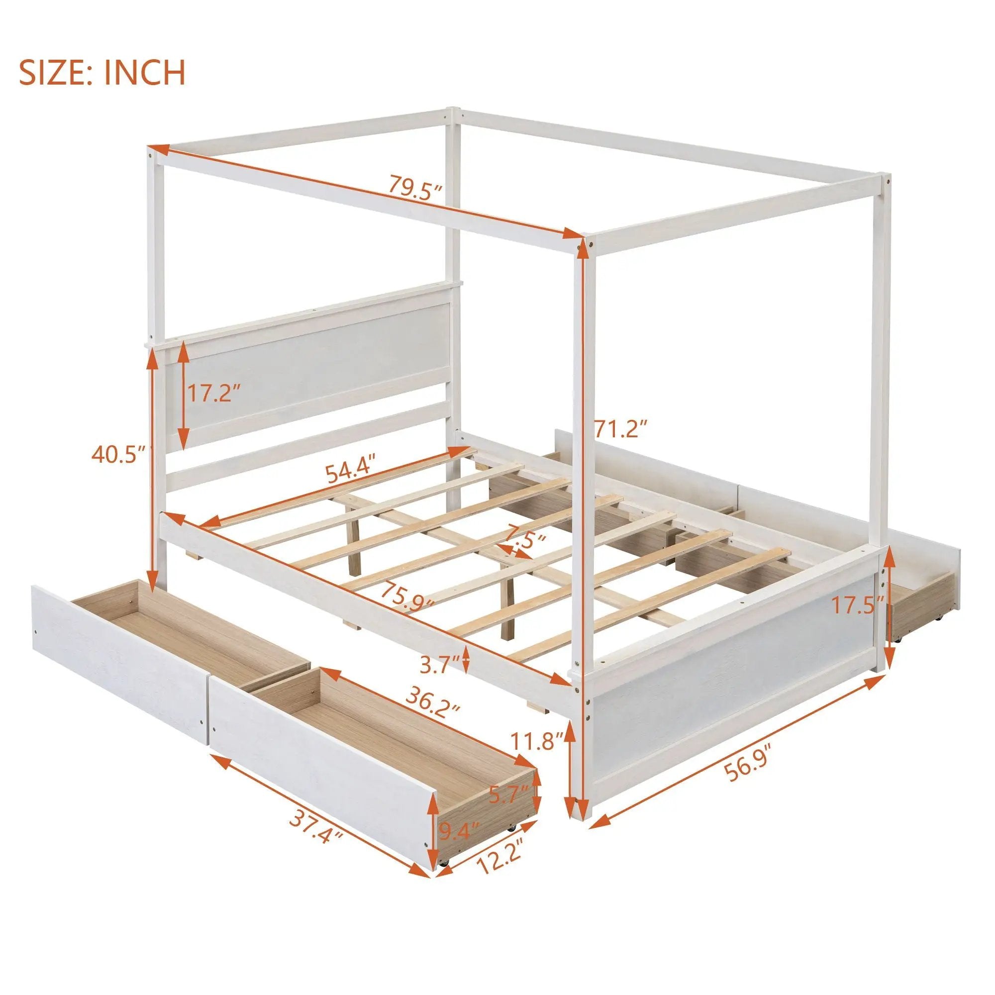 Canopy Platform Bed With Drawers, Support Slats, No Box Spring Needed by Unique Piece Furniture