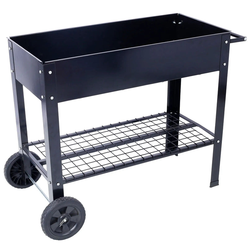 Elevated Mobile Raised Ergonomic Metal Planter Garden Bed With Wheels Powder Coated Steel - Black by Unique Piece Furniture