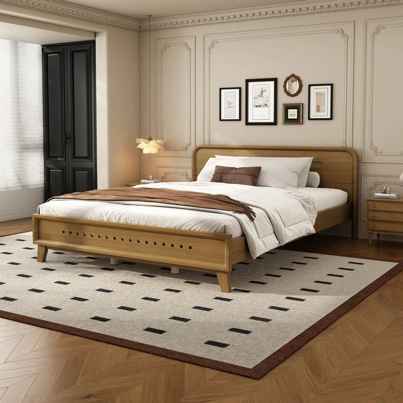 Pine Solid Wood Queen Size Bed, Rustic Yellow by HouseOfZazla