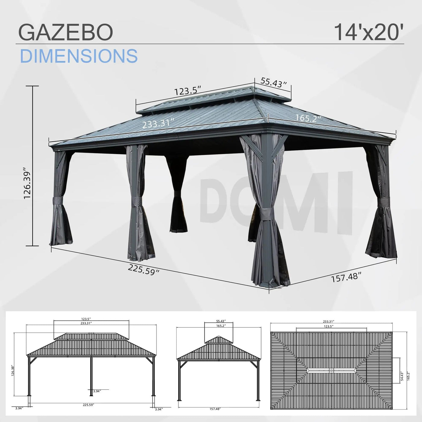 14' x 22' Hardtop Gazebo with Dual-Layer Galvanized Steel Roof by HouseOfZazla