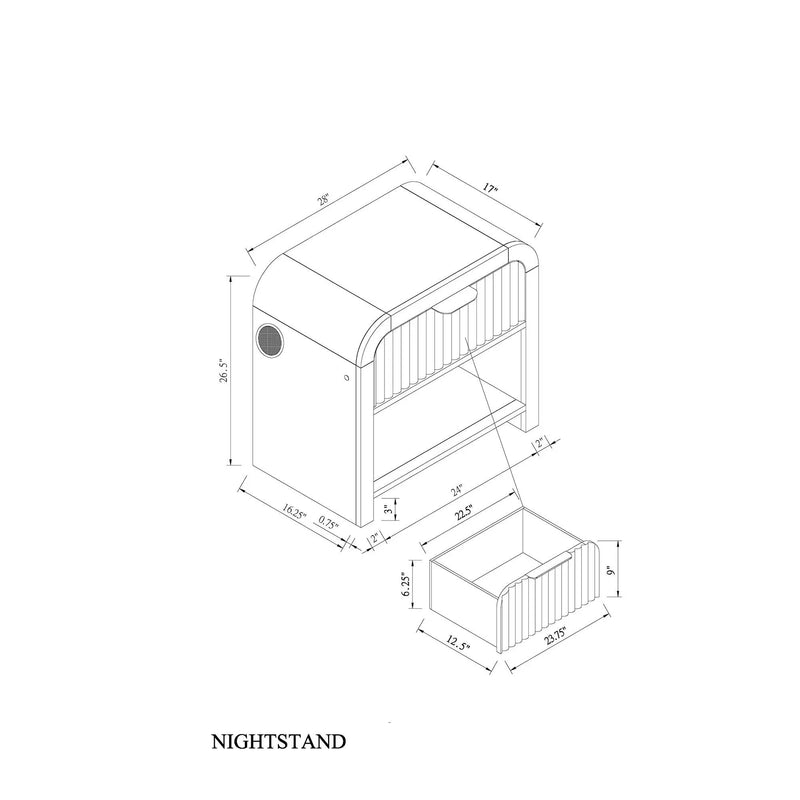 Beverly - Nightstand With Speakers, Rounded Sides - Black White by Unique Piece Furniture