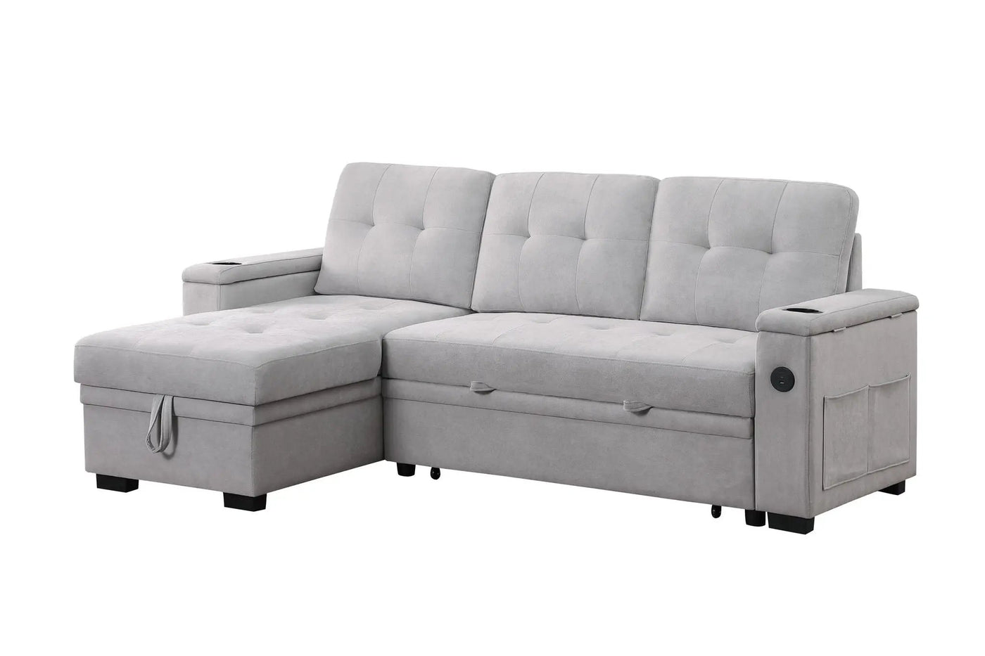 Ashlyn II - 84"W Woven Fabric Reversible Sleeper Sectional Sofa with Storage Chaise by Unique Piece Furniture