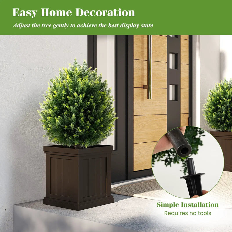 24 Inches Artificial Cypress Topiary Ball Tree Set with Ground Spike-Green by DirectDeals
