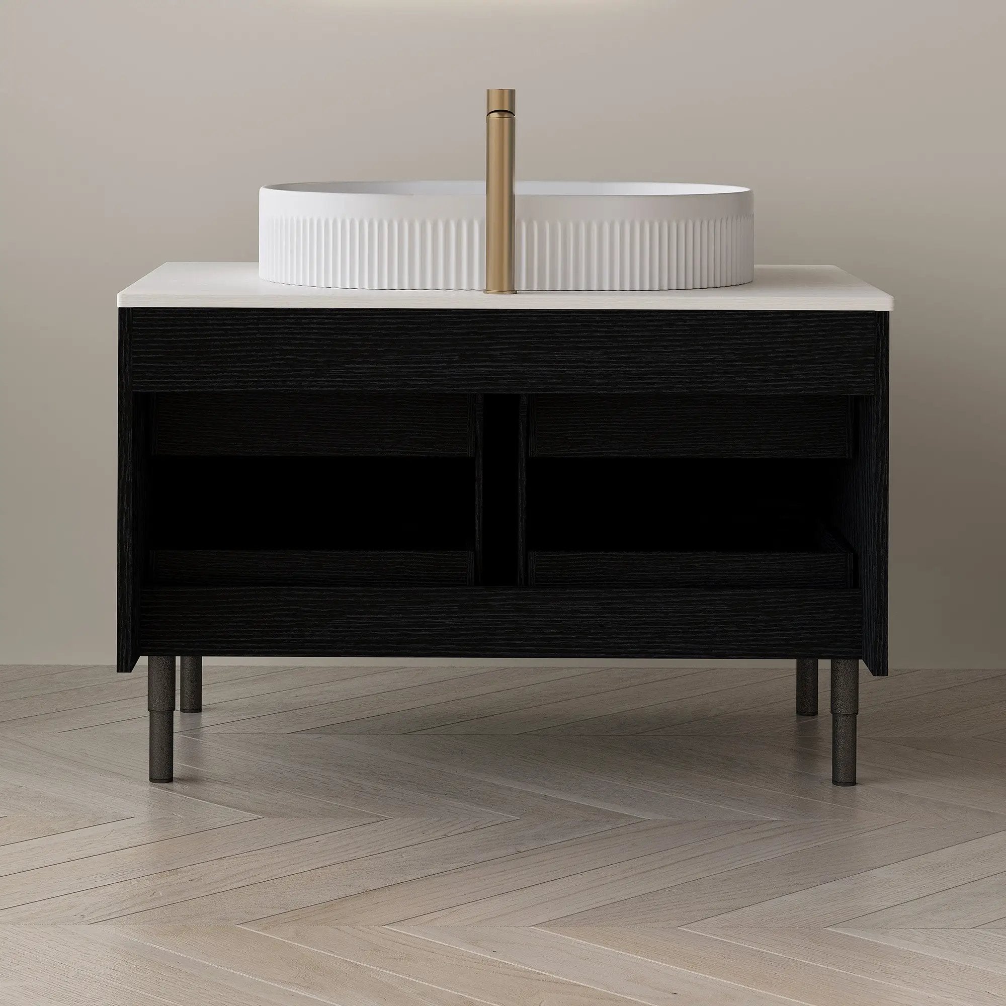 36 Inch Bathroom Vanity with Ceramic Integrated Sink & Soft-Close Drawers by HouseOfZazla