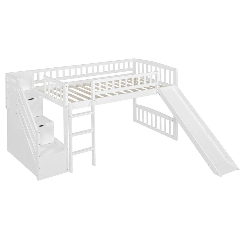 Loft Stairway Bed With 2 Drawers, Convertible Ladder And Slide by Unique Piece Furniture