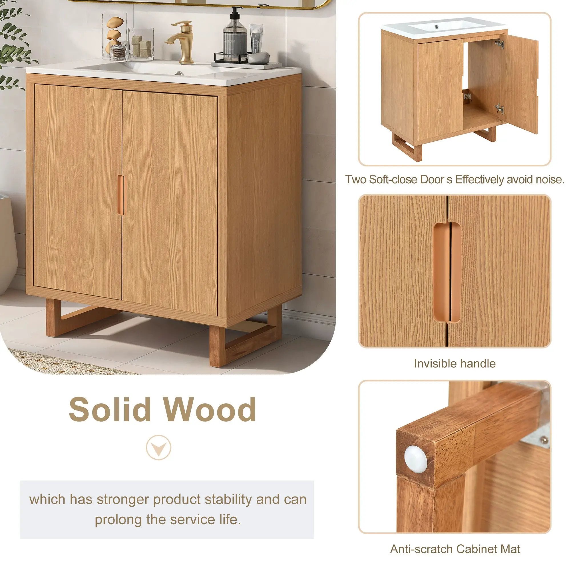 Bathroom Vanity Set With Sink, Combo Cabinet, Bathroom Storage Cabinet, Solid Wood Frame by HouseOfZazla