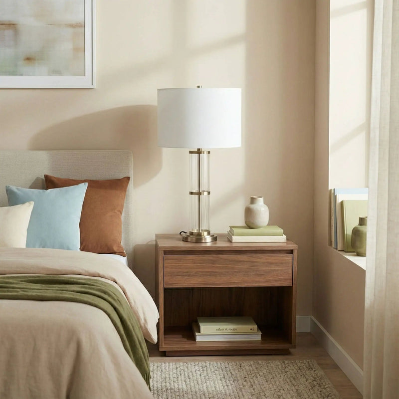 Echo - Table Lamp With On / Off Switch Clear Body Base - Clear / Silver / White by Unique Piece Furniture