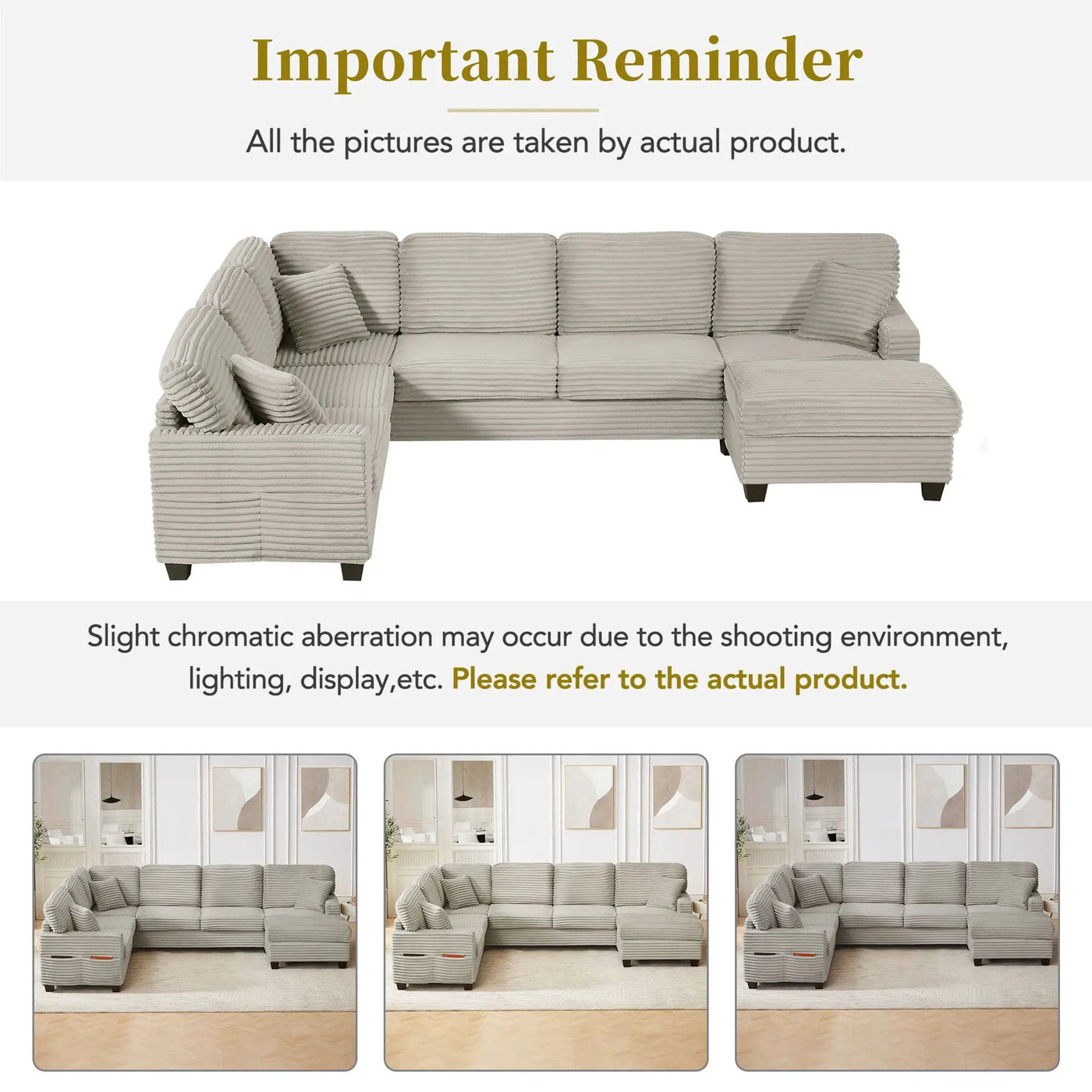 Upholstered U-Shaped Sectional Sofa With Movable Ottoman And Side Storage Pockets by HouseOfZazla