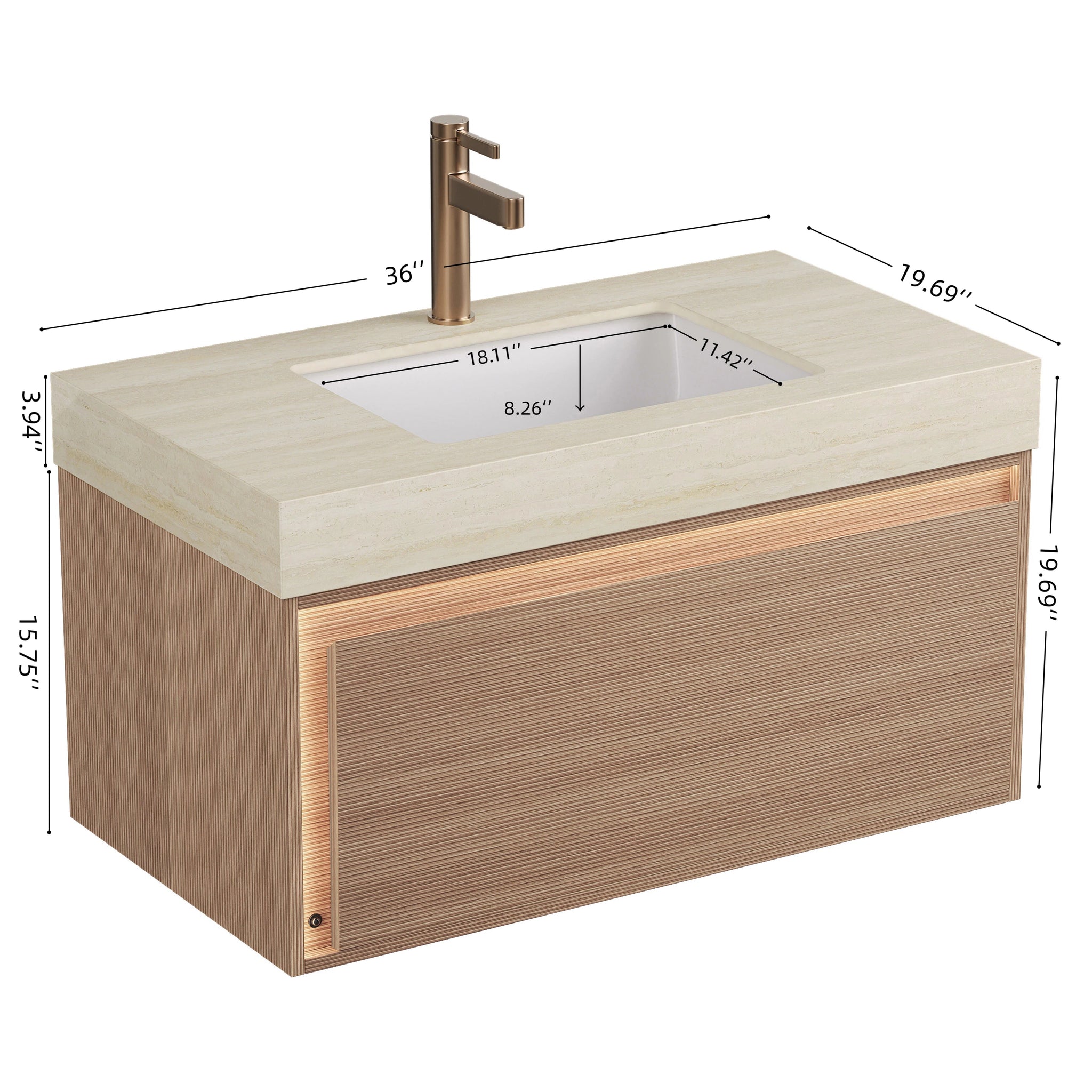 NYAH 36'' Bathroom Vanity & Sink - Floating Ultra-Slim Grille Design by HouseOfZazla