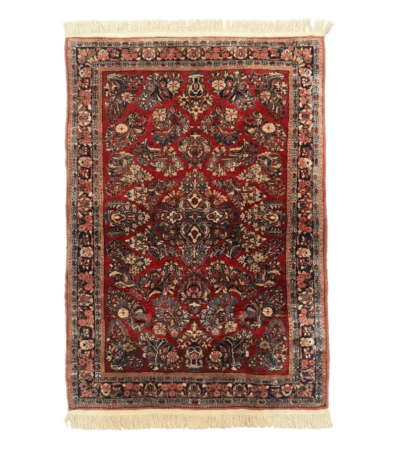 Antique Persian Sarouk Rug 3x5, Red, Floral, 200 KPSI by Jewel Rugs