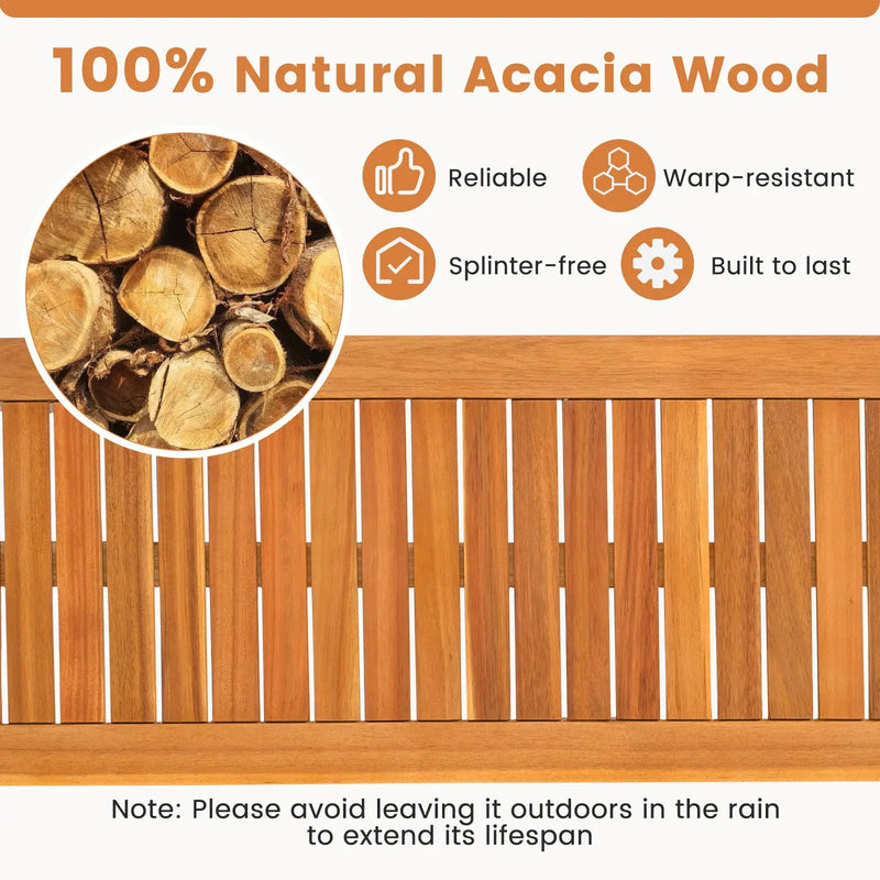 Acacia wood outdoor bench with slatted seat for garden by DirectDeals