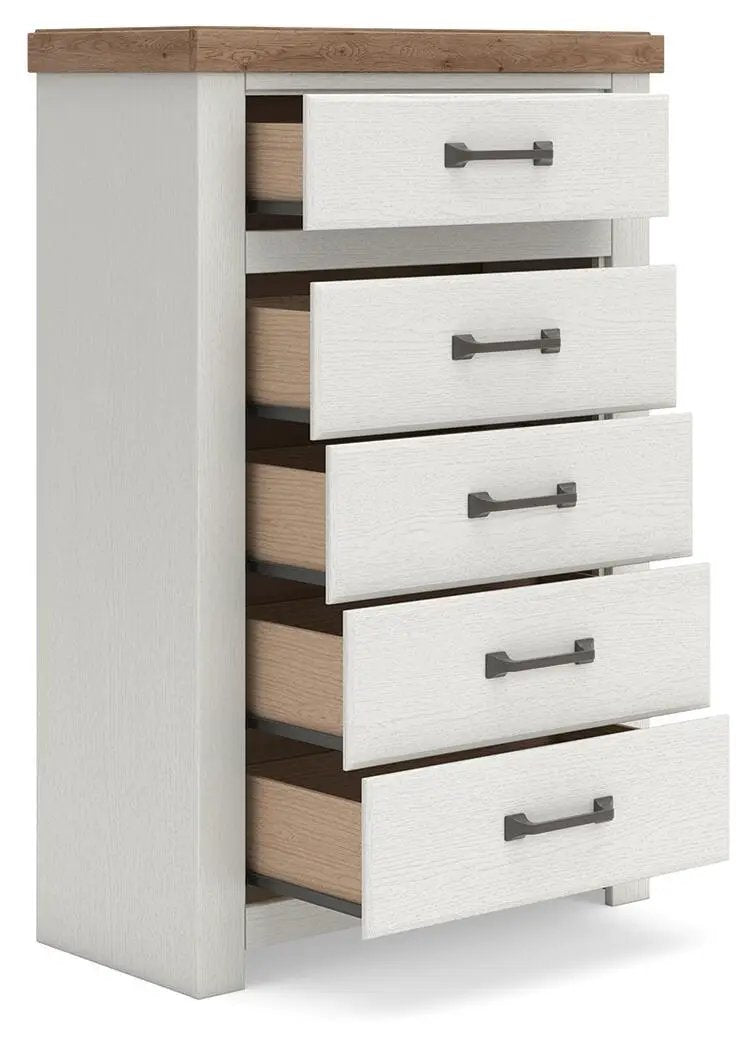 Savonport - Five Drawer Chest - White / Brown by Unique Piece Furniture