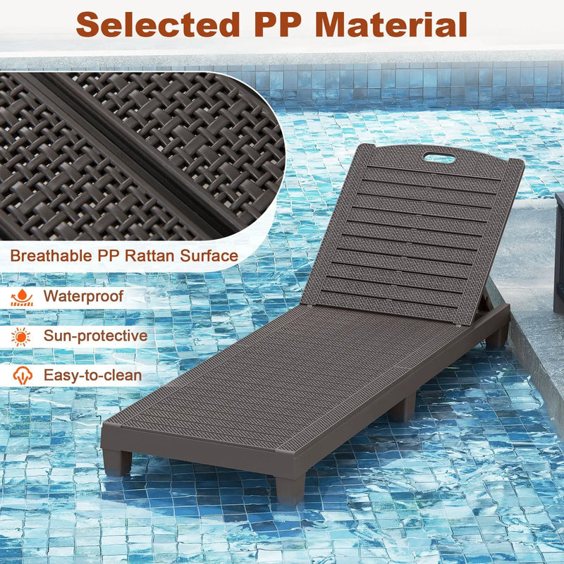Outdoor PP Chaise Lounge Chairs Set of 2 with 4-Position Adjustable Backrests by DirectDeals