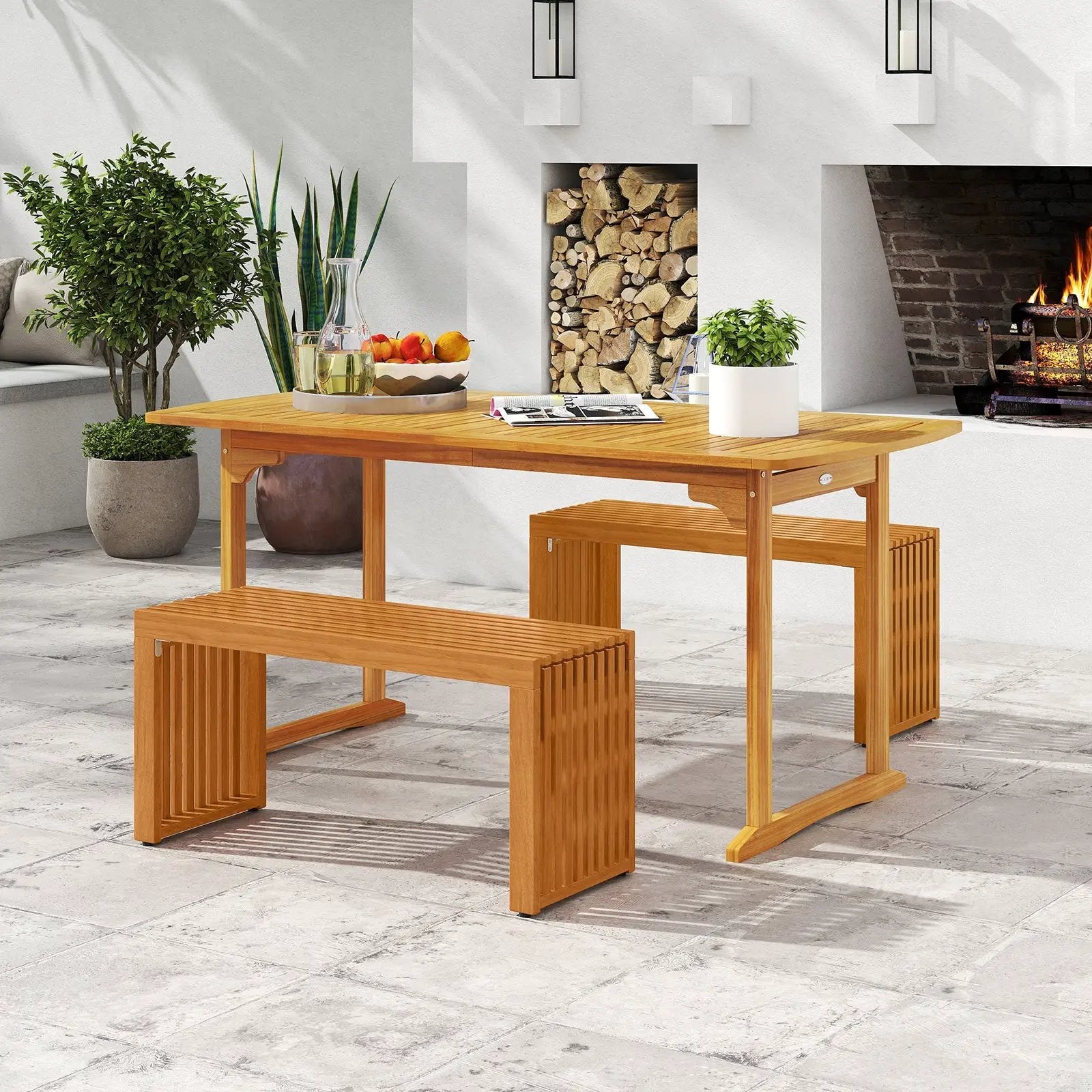 36 Inch Patio Bench All-Slat Acacia Wood Loveseat by DirectDeals