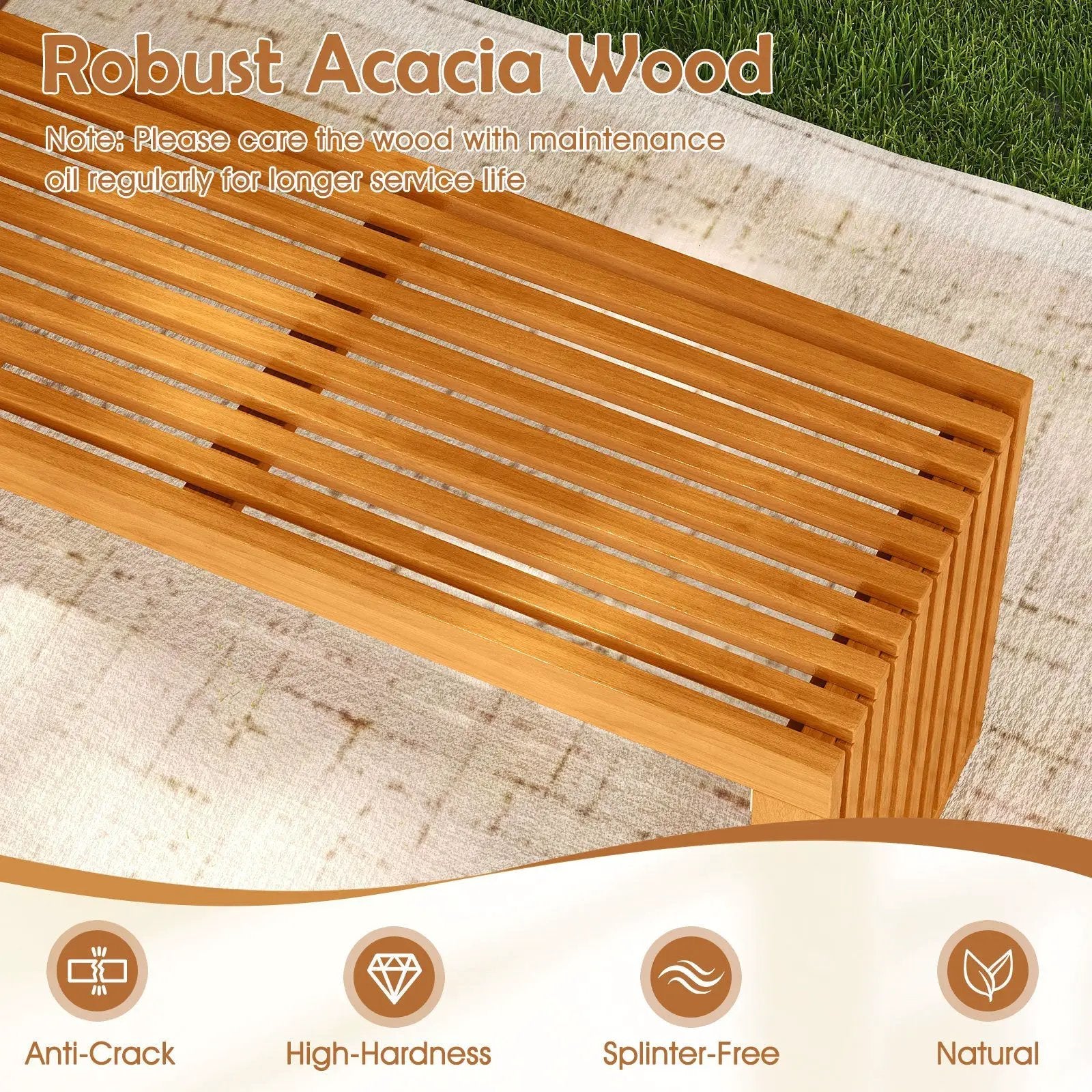 36 Inch Patio Bench All-Slat Acacia Wood Loveseat by DirectDeals