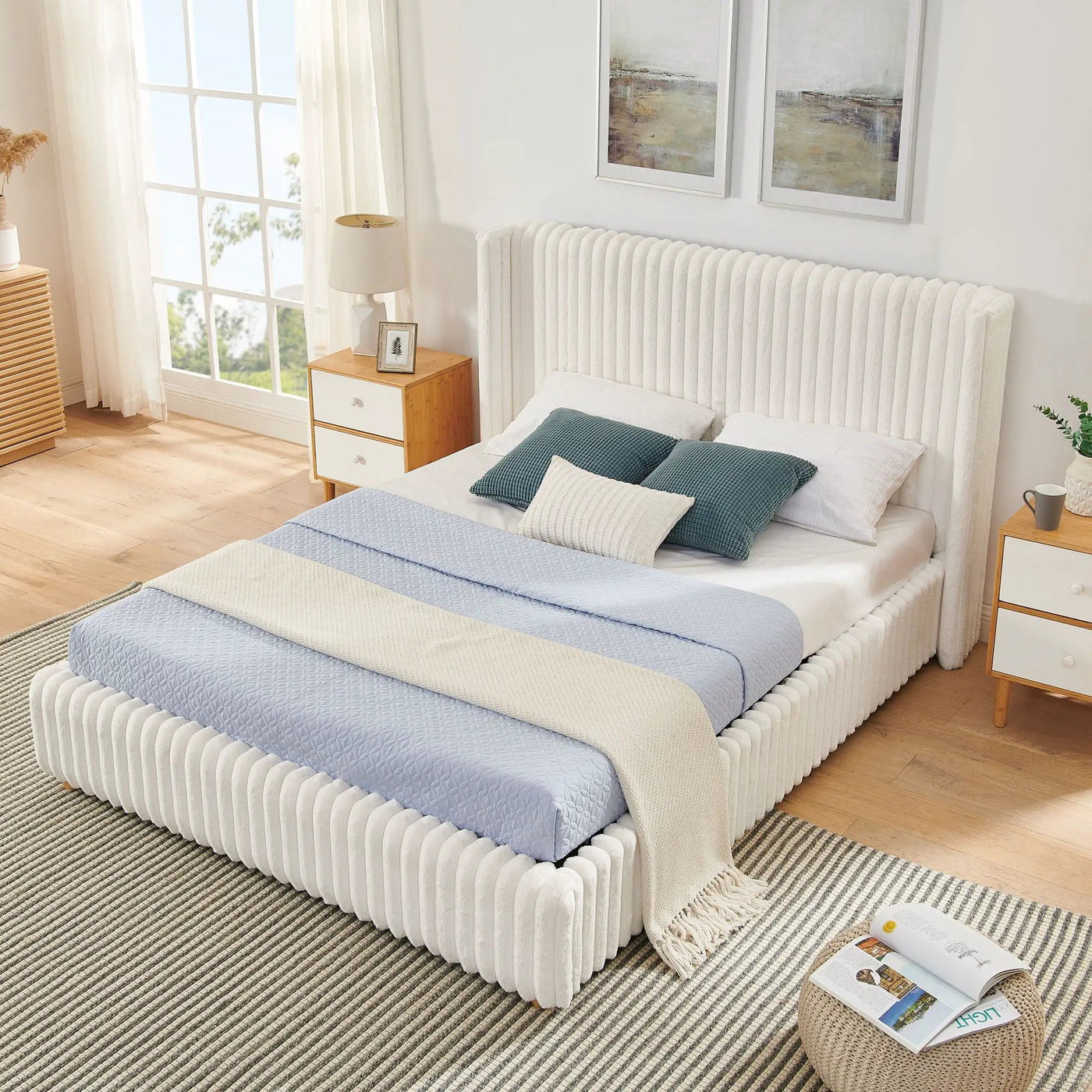 Functional Vertical Striped Bed With Gas Lift Storage by Unique Piece Furniture