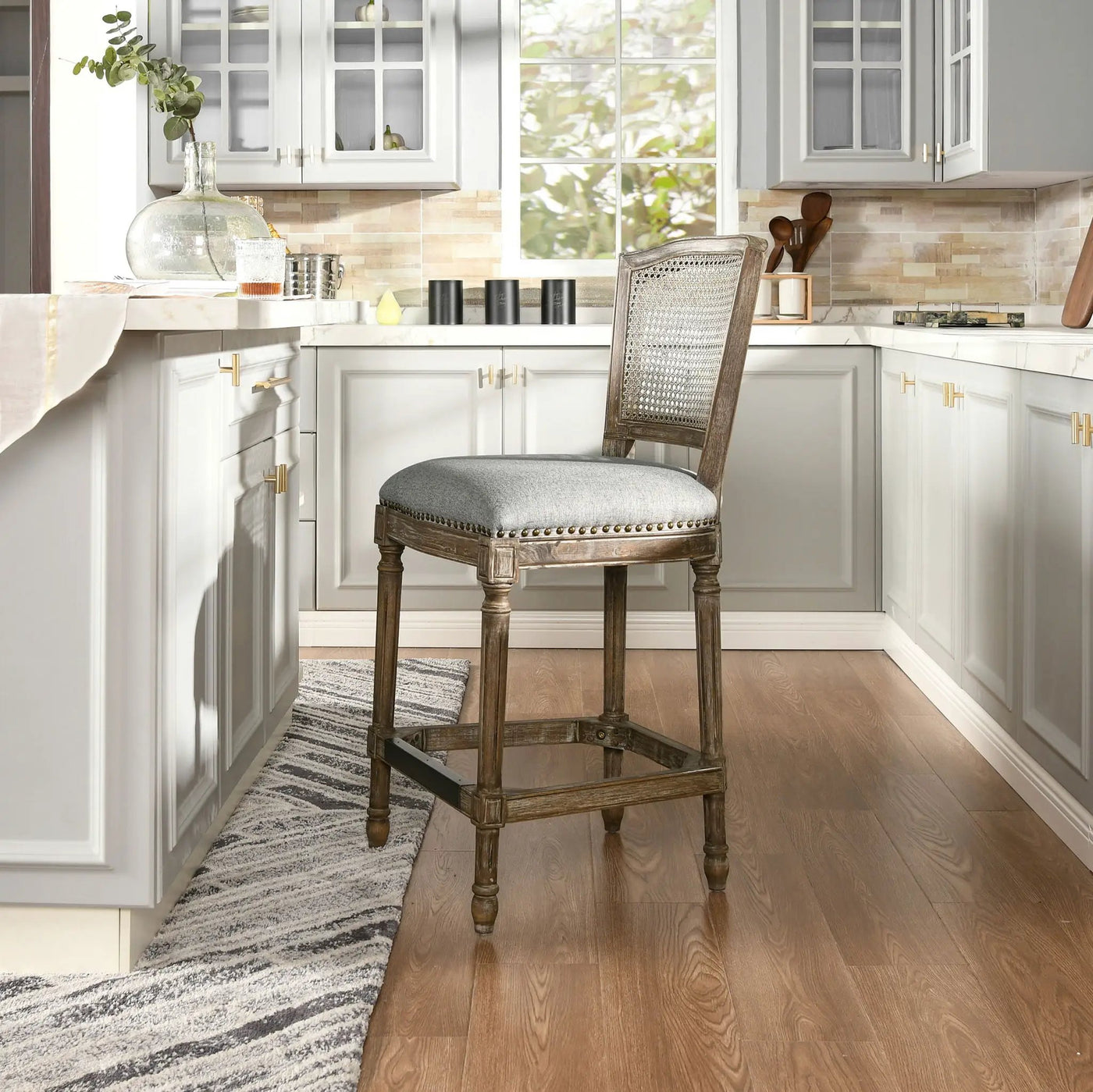 Triomphe - Rattan Wicker High Back Armless Counter Bar Stool by HouseOfZazla