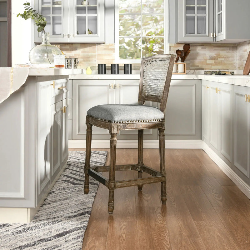 Triomphe - Rattan Wicker High Back Armless Counter Bar Stool by HouseOfZazla