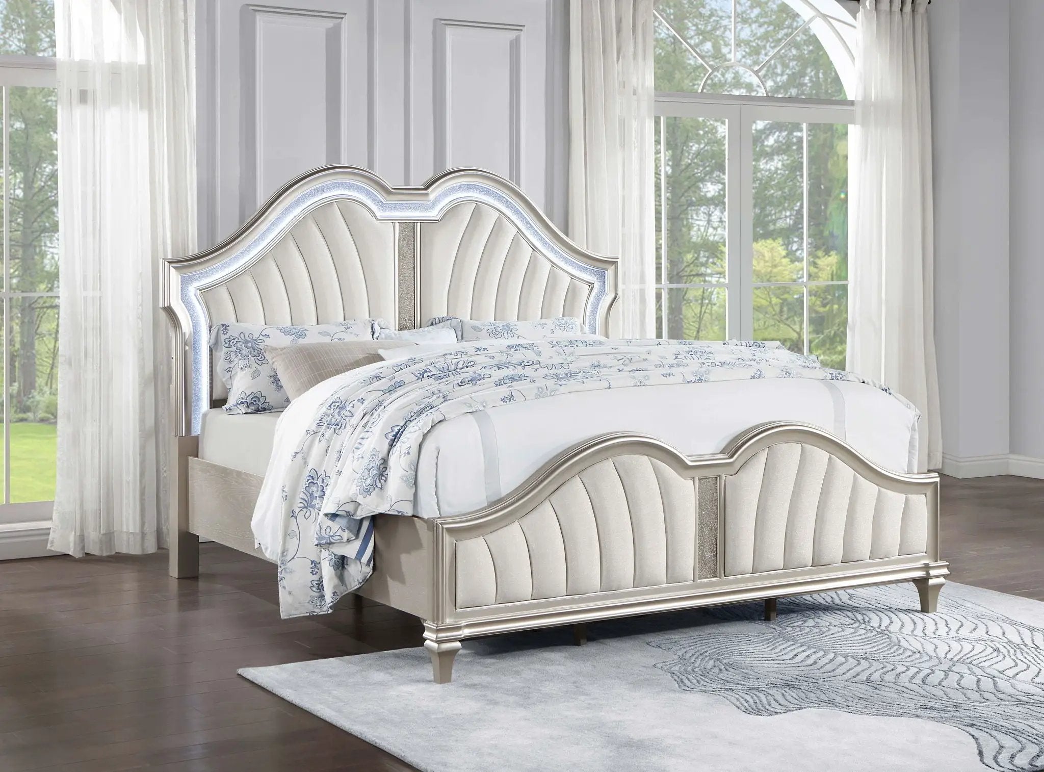 Evangeline Wood California King LED Panel Bed Silver Oak by Unique Piece Furniture