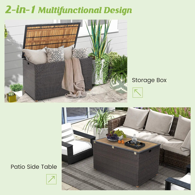 134 Gallon Rattan Storage Box with Zippered Liner and Solid Acacia Wood Top by DirectDeals
