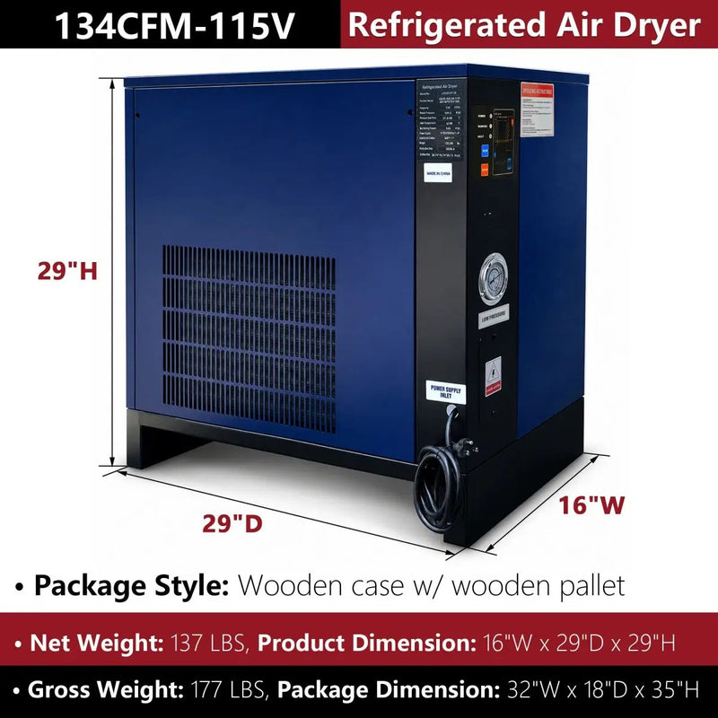 134CFM Refrigerated Air Dryer for 20HP & 30HP Compressors by Chery Industrial