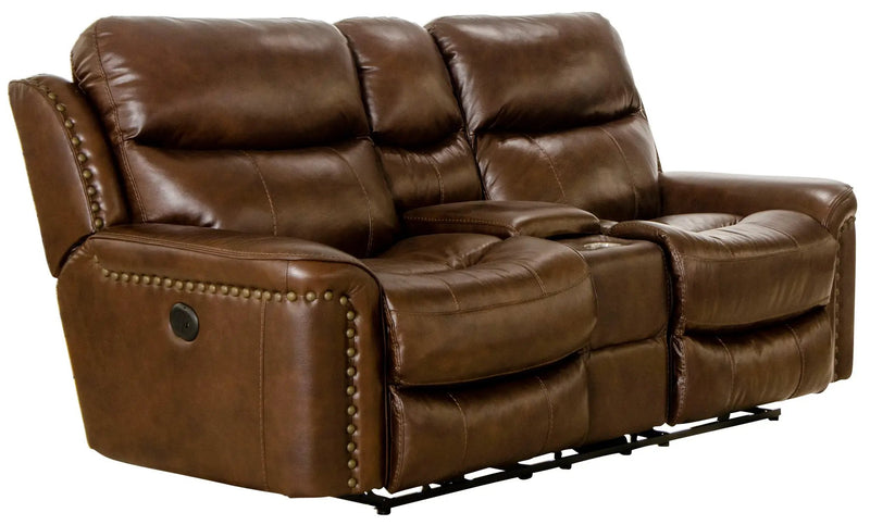 Ceretti - Power Reclining Console Loveseat - Brown Top Grain Italian Leather Match by Unique Piece Furniture