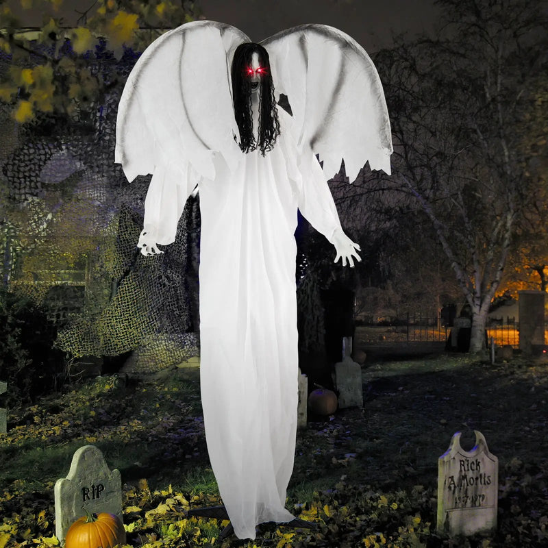 6.6 Feet Halloween Animatronic Standing Angel with Sound-Activated Light-up Eyes and Flapping Wings by DirectDeals