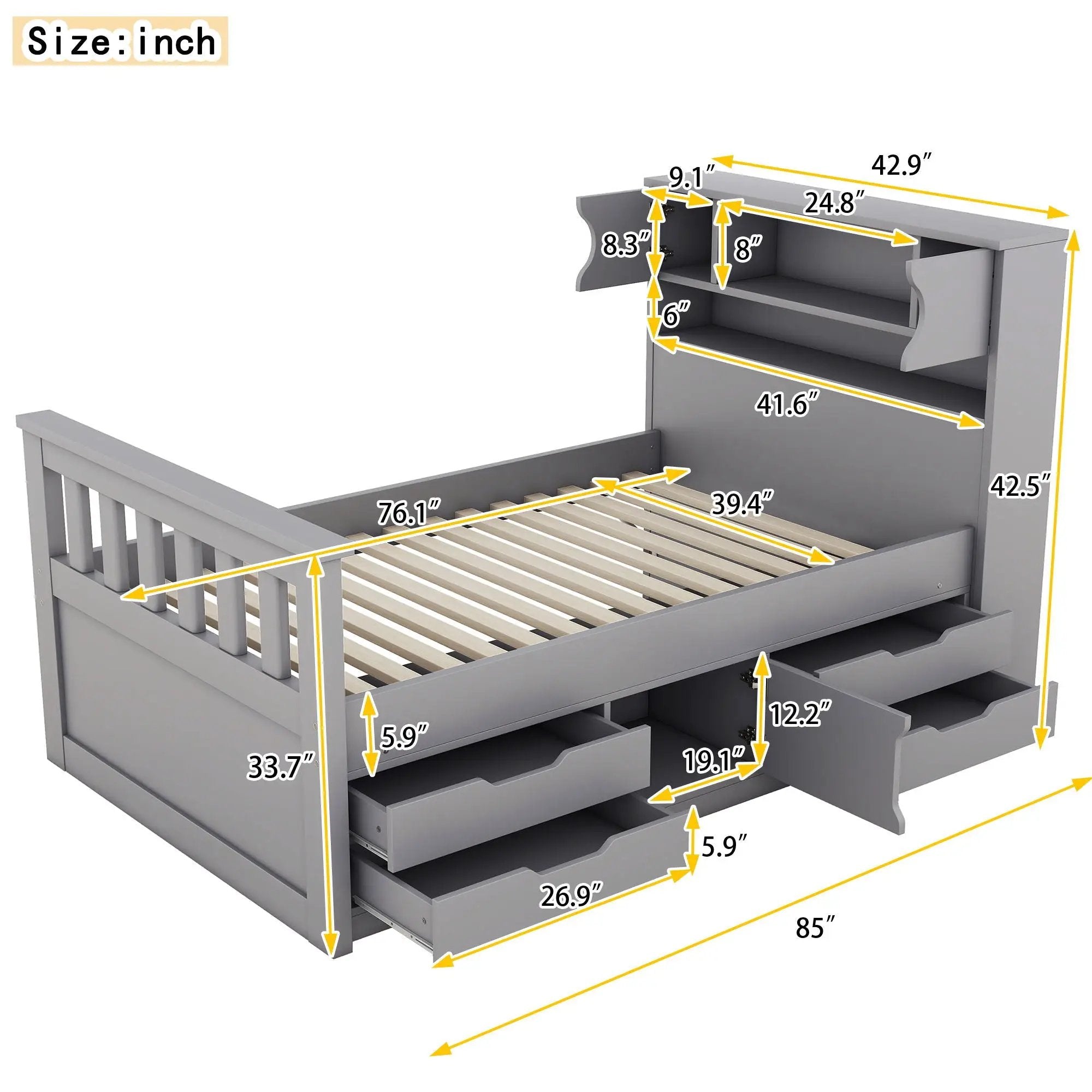 Captain Platform Bed Frame With Storage Bookcases, Shelves, And 4 Drawers by Unique Piece Furniture