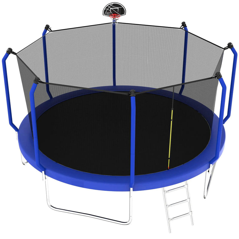Trampoline With Basketball Hoop, Astm Approved Reinforced Type Outdoor Trampoline With Enclosure Net by HouseOfZazla