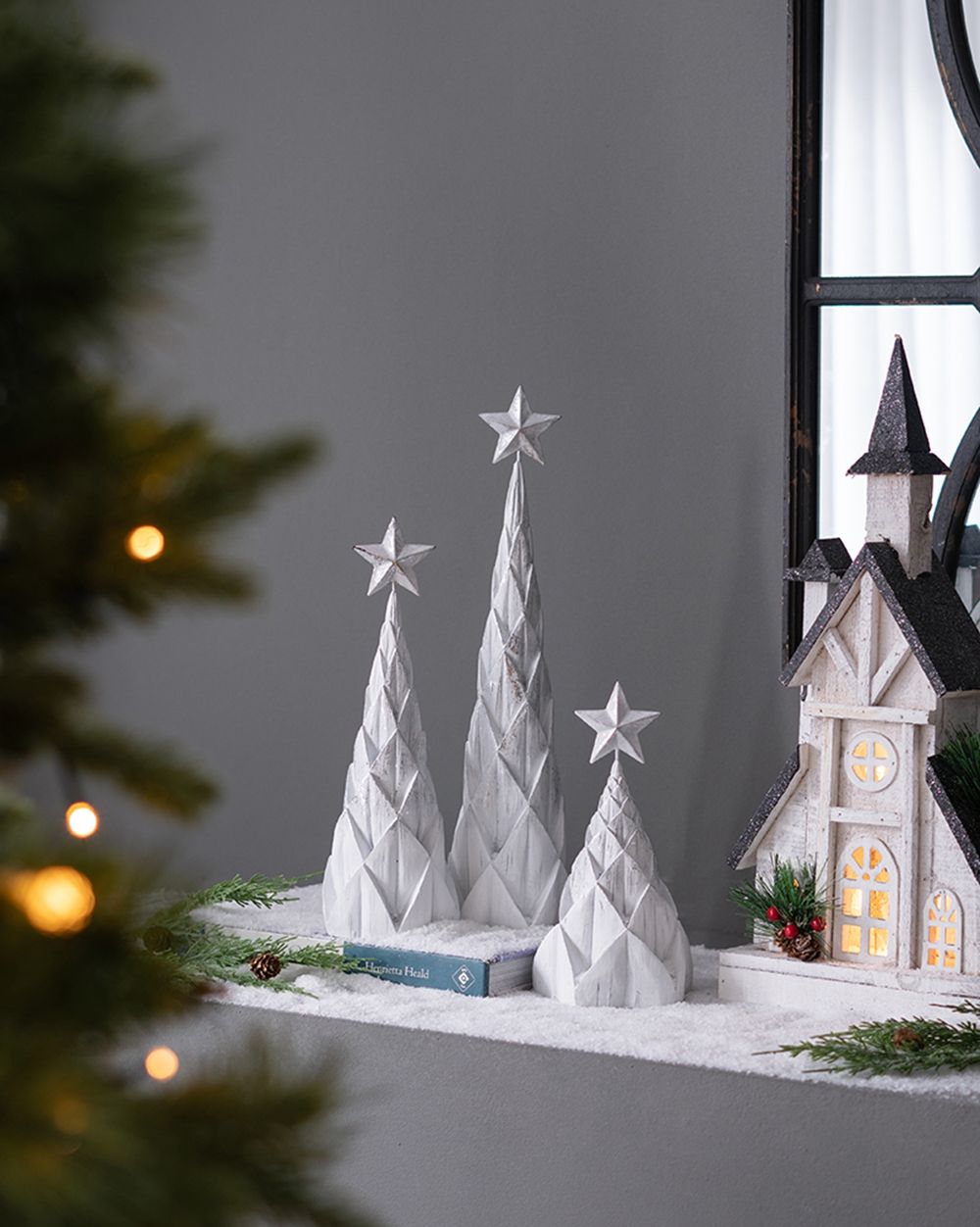 Resin / Foil Christmas Tree With Star Top (Set of 3) - White / Silver by HouseOfZazla