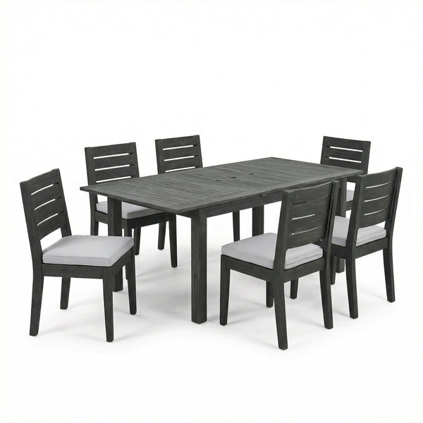 7-Piece Outdoor Dining Set with Extendable Acacia Wood Table
