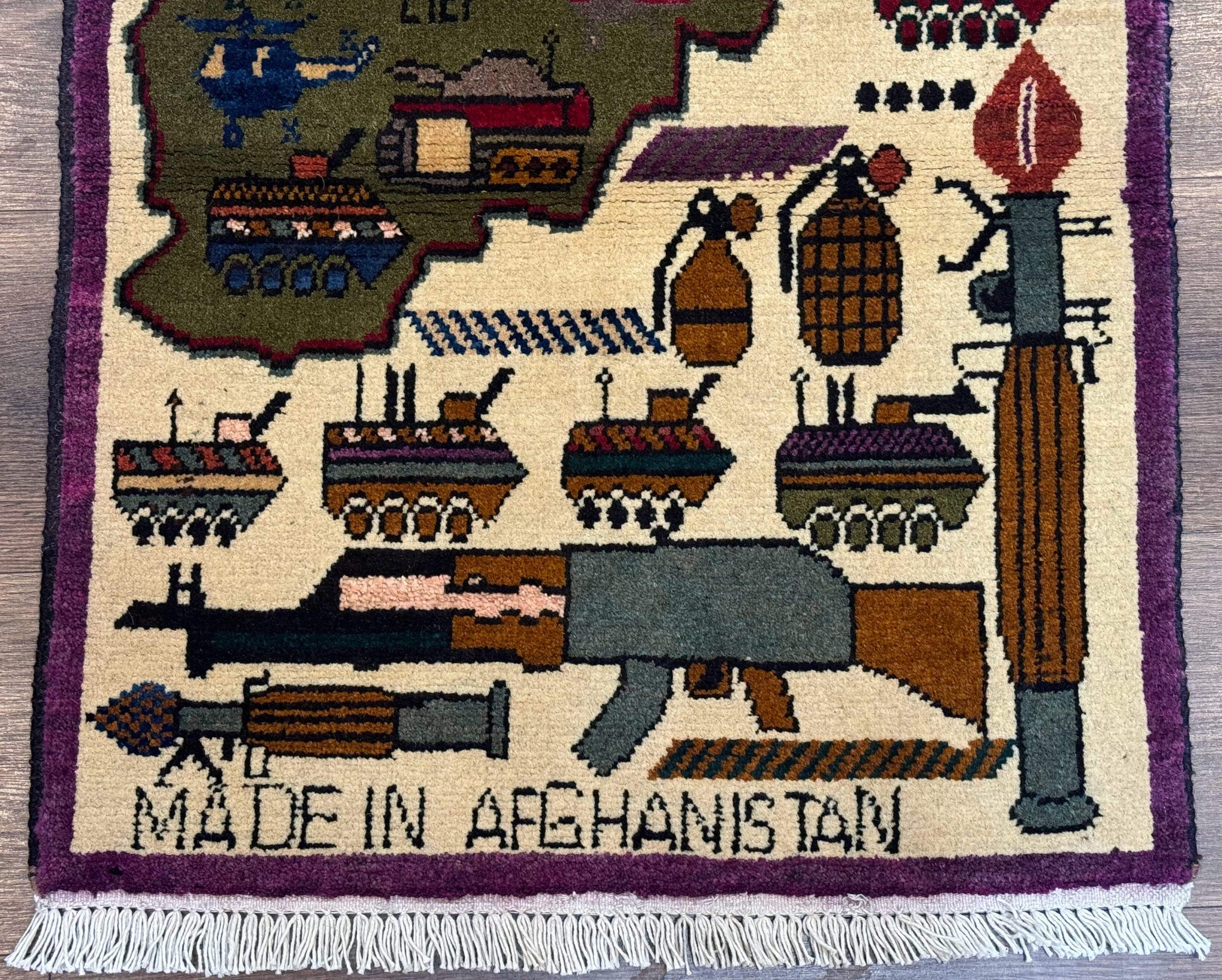 Small Afghan War Rug, Collectible, Wool by Jewel Rugs